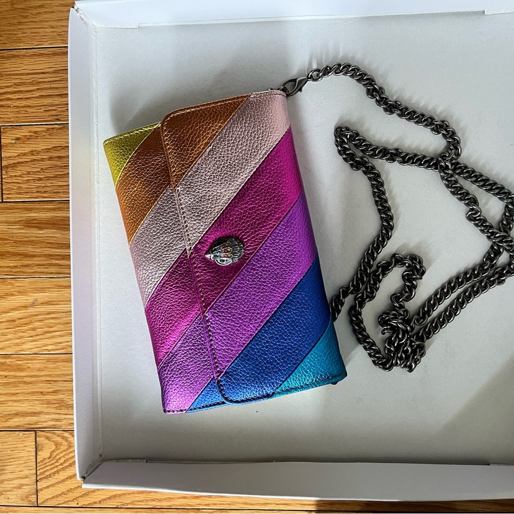 Kurt Geiger Multicolor Leather Diagonal Stripe Crossbody with Chain